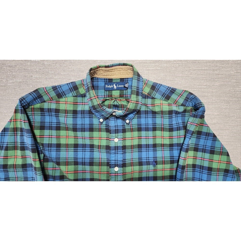 Ralph Lauren Green Blue‎ Plaid Button Down Shirt Long Sleeve Size XL